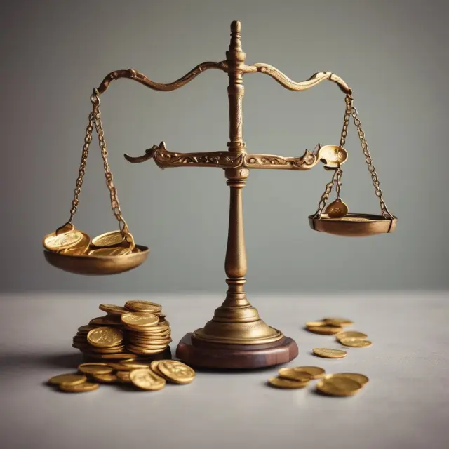 A balanced scale with gold coins symbolizing investments being weighed against regulatory requirements.