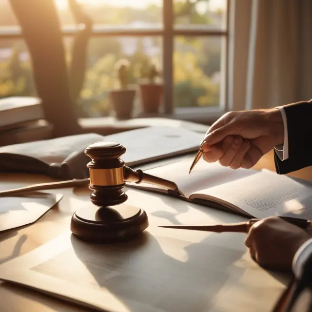 Seller transferring title documents to buyer under a setting sun, signifying a successful owner financing agreement