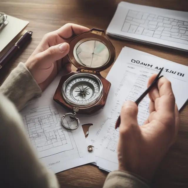 An owner-occupant examines a compass with pointer pointing towards FHA, VA, and conventional loans