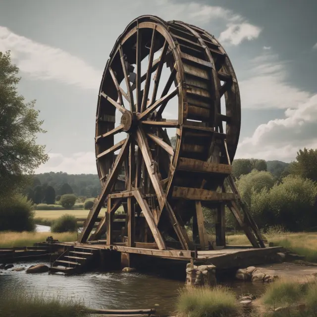 Waterwheel symbolizing historical financial data driving the projection of a company
