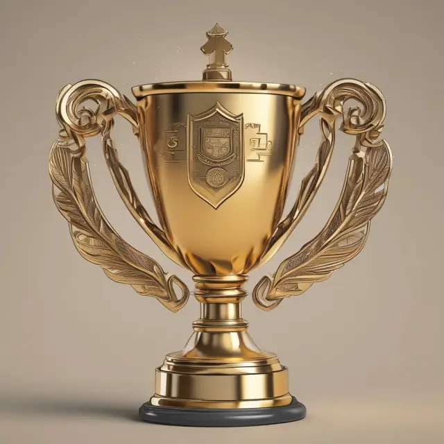 A golden trophy decorated with various business school logos represents the accolades received by Saïd Business School
