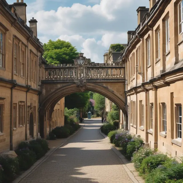 Image of an old Oxford bridge leading to a modern Saïd Business School building