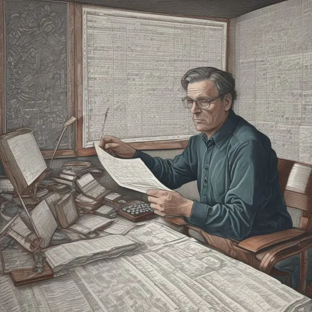 Statistician weaving a tapestry with p-values, statistical tables, spreadsheets, and software