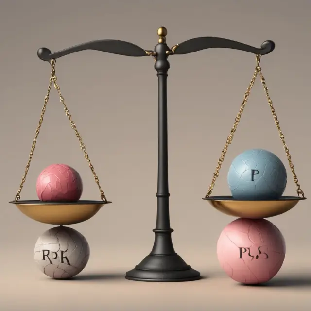A visualization of two scales balanced by a p-value ball, representing the comparison between portfolio performance and S&P 500 Index.