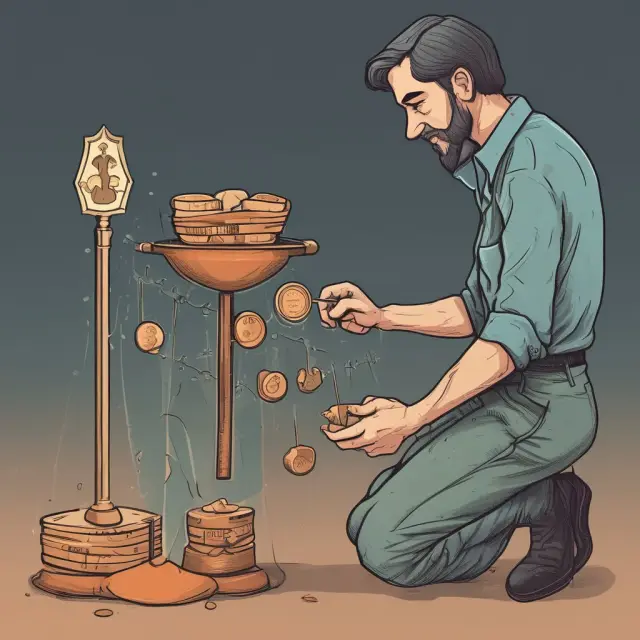 Statistician balancing two coins, with P-value scale and significance level inscribed on each side