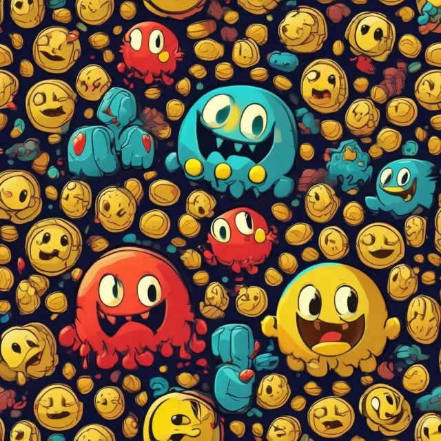 Pac-Man eating gold coins to build a war chest and forming partnerships with other characters for strategic alliances