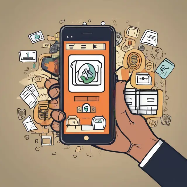 Illustration of Paga mobile app and a Nigerian scene with people using their phones for various transactions, symbolizing financial inclusion