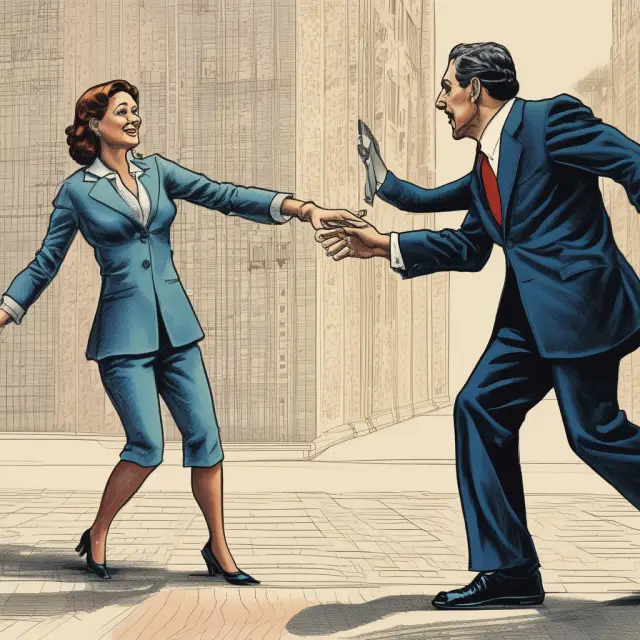 A metaphorical representation of stock buybacks affecting paid-in capital, as two dancers (treasury and shareholders) exchange shares in a harmonious dance.