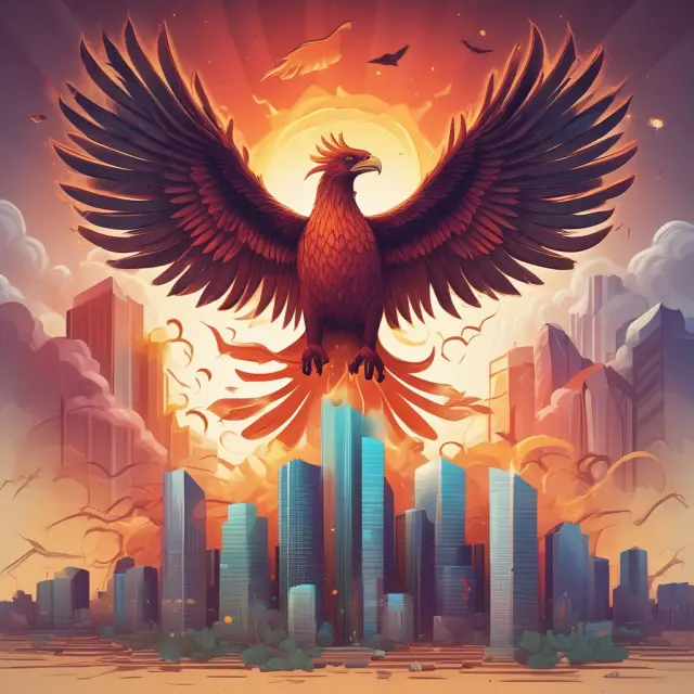 An image of a mythical phoenix rising from the ashes of a turbulent stock market, representing the growth and knowledge gained through FAQs about Paid-In Capital
