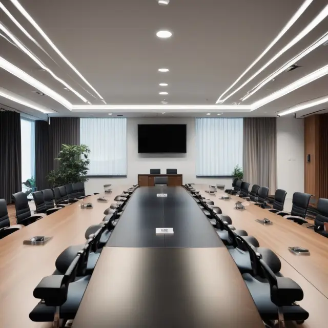 Scene of a corporate boardroom with fewer chairs symbolizing share buybacks reducing available shares