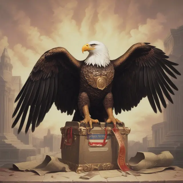 An eagle representing the SEC protectively holding a scroll inscribed with 