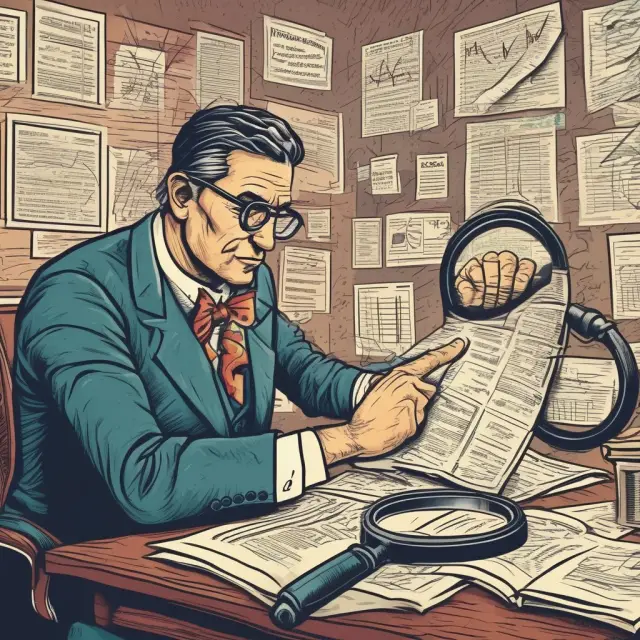 An investor meticulously scanning stock market data to identify signs of painting the tape