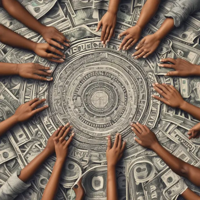 Hands of the world intertwining, each representing a country using or trading U.S. dollars