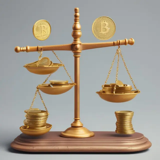 Gold coins and paper money balanced on a see-saw, representing the benefits and challenges of using paper currency.