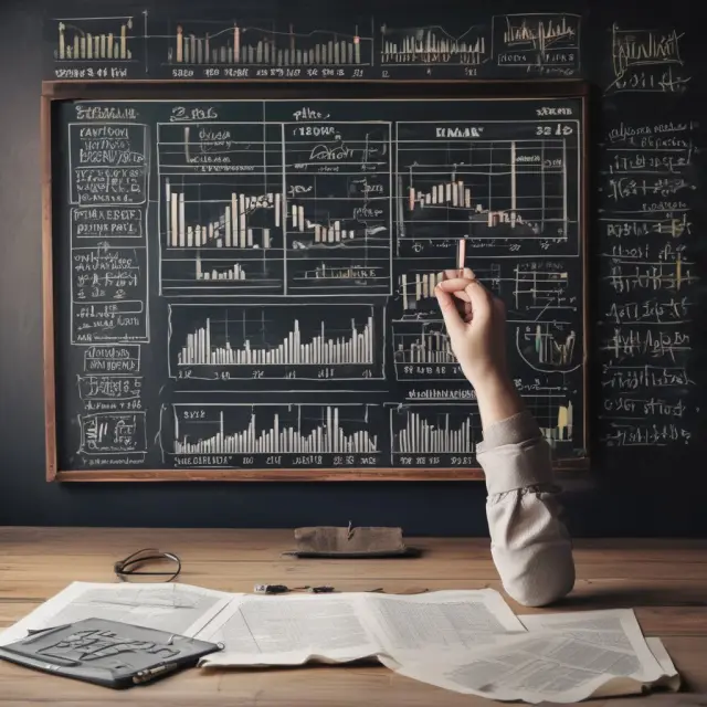 Person analyzing investment strategies on a paper trading chart to assess performance