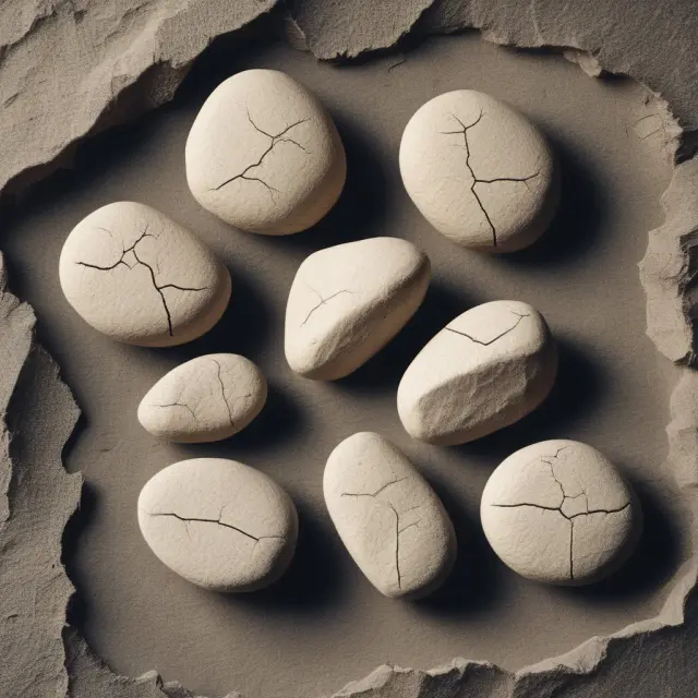 A tableau of five fractured stones signifying common errors in paper trading, with a healer repairing each one, symbolizing the valuable insights gained