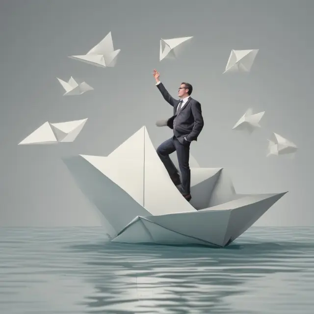 An investor leaving behind a paper boat and stepping onto a live trading platform