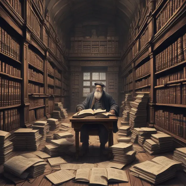 An ancient scholar engrossed in paper trading, symbolizing learning the stock market through risk-free simulations