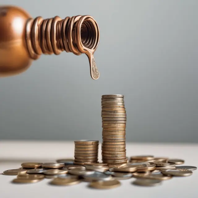 A gold coin flowing into a growing well, representing savings. The well symbolizes investment and future production, illustrating how savings finance economic growth according to Say