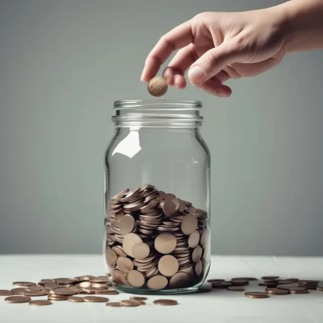 Person saving coins in a jar, with economic growth visibly shrinking