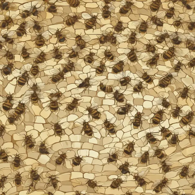 Bee hives intertwined with gold coins forming intricate economic patterns, illustrating the Paradox of Thrift