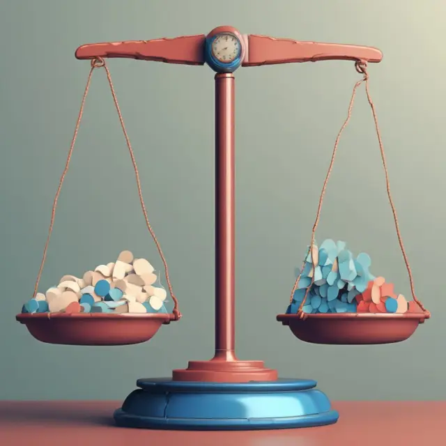 Golden scales with one pan representing gains, the other losses, symbolizing the evaluation of alternative criteria for Pareto efficiency in real-world economic contexts