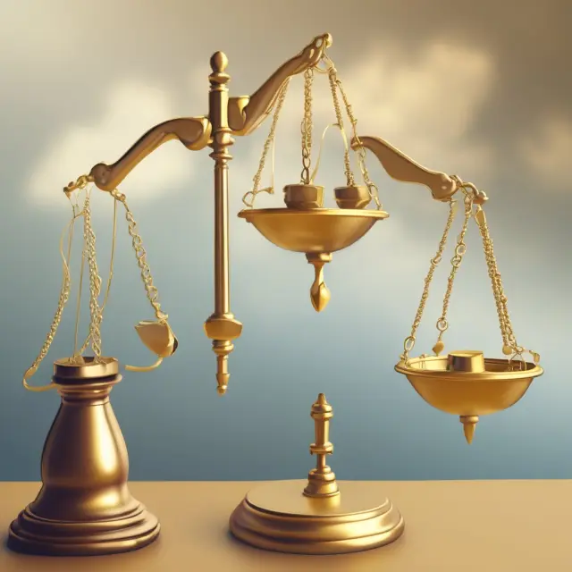 Golden scale illustrating secured and unsecured debts with unequal footing under pari-passu: secured debts anchored, while unsecured debts featherweight and precarious.
