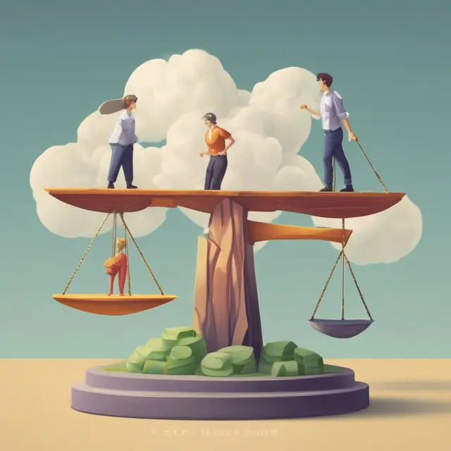 Two groups of investors balancing scales, symbolizing equal distribution through pari-passu.
