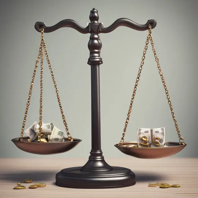 Scale balances with currencies and convertible bonds symbolizing financial parity