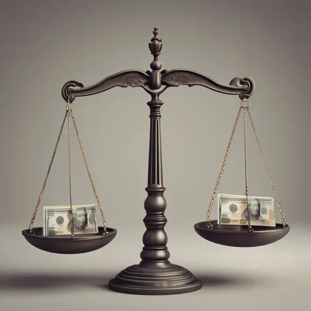 A balanced scale showing the relationship between different currencies according to their purchasing power parity