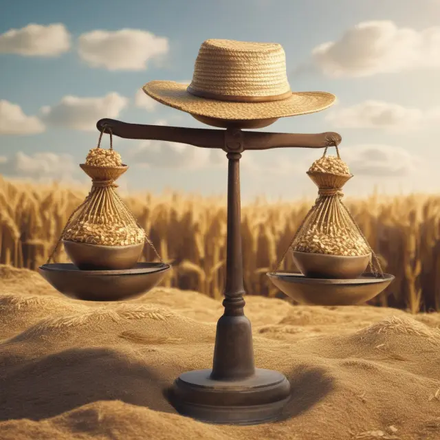 Golden scale with a farmer