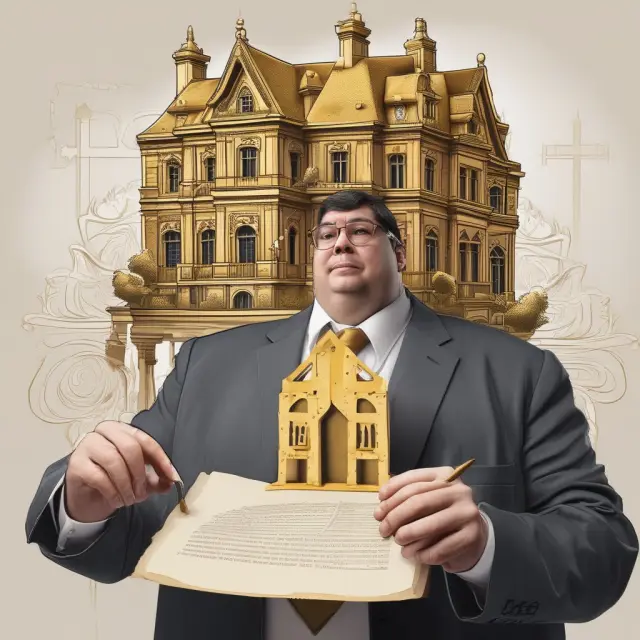A minister examining the IRC section 107 tax code while a golden house symbolizing tax-free housing allowance appears before him