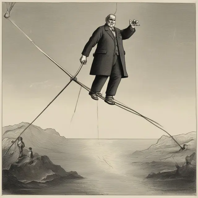 A minister carefully balances records on a tightrope while the IRS regulations loom overhead.
