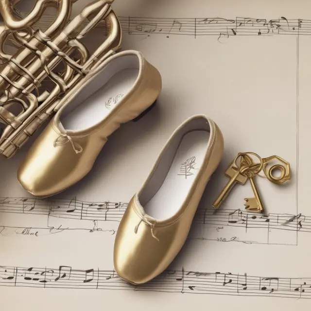Golden key and ballet shoes on music staff: Participating preferred stock combining ownership and debt benefits.