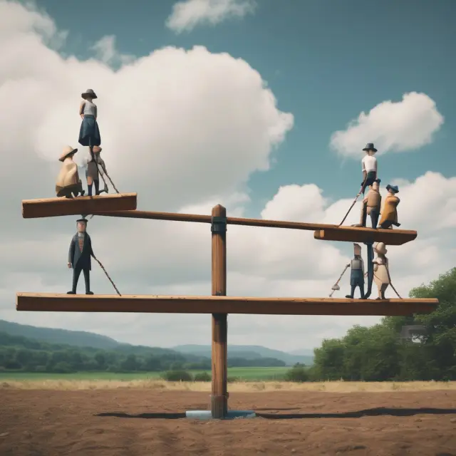 A seesaw balancing preferred shareholders: Participating shares on one end with a larger return, non-participating shares on the other.