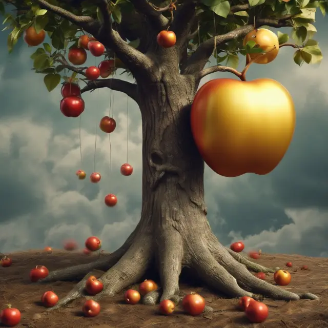 Golden apple representing poison pill strategy shields tree of participating preferred stocks, illustrating protection against unwanted takeover bids