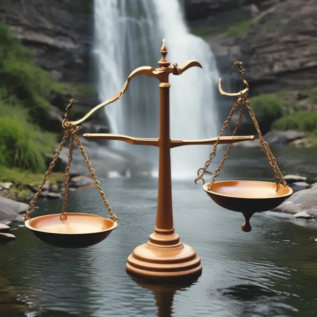 Image of a balanced scale, with employment represented by weights on one side and individuals actively seeking work personified as water flowing from a river into the scale