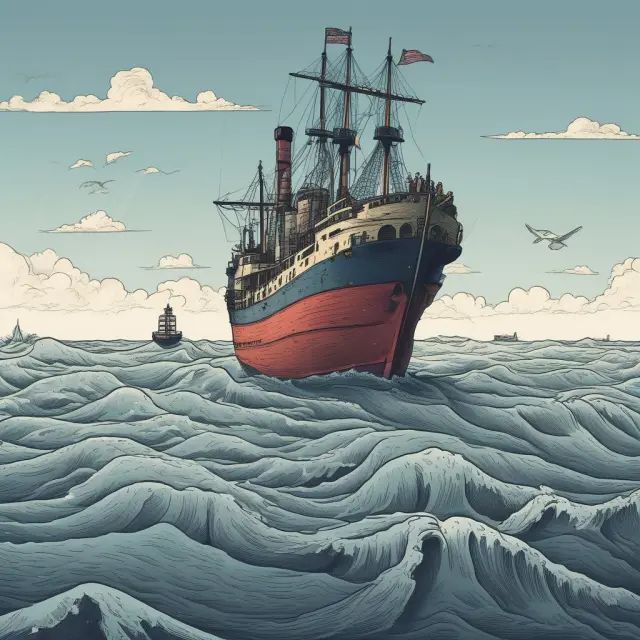 Abandoned workers leaving a sinking 