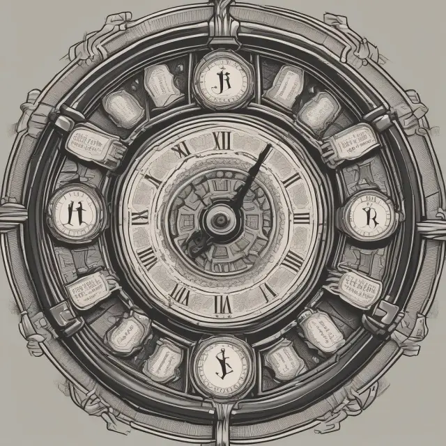 Ornate clock with moving coupon payment hands progressing towards a maturing dollar sign, symbolizing bond par value calculation