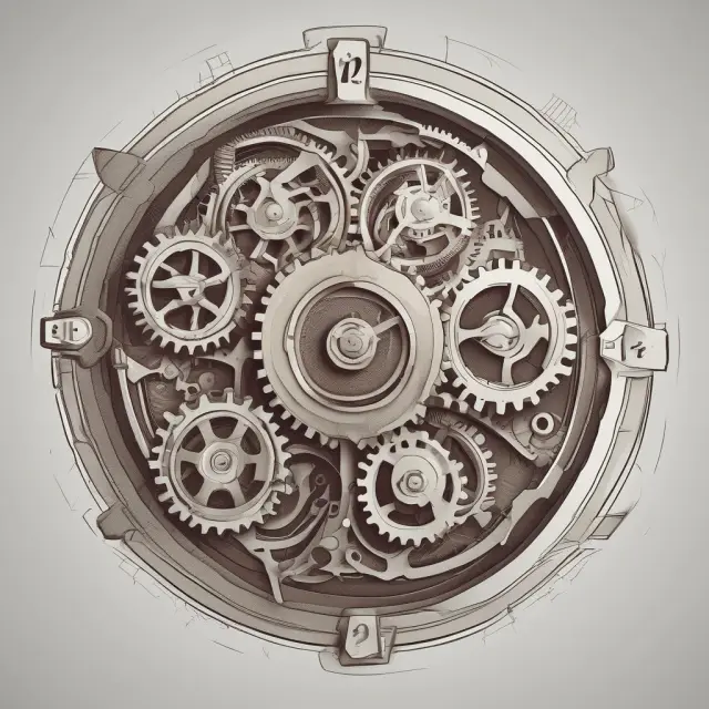 A clock depicts utility patent duration as the largest gear (20 years), design patents with smaller gears (14/15 years), and patent term extensions adding extra gears to maintain patent protection