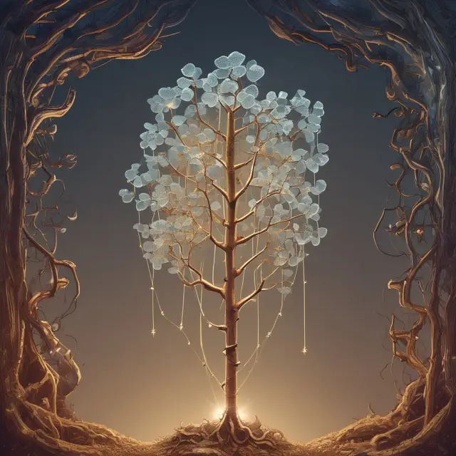 Patent symbol (seed) blossoms into a tree with intertwined dollar bills and patent documents