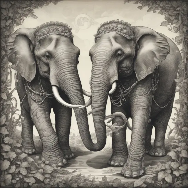 An elephant representing a business tangled in vines symbolizing technology, illustrating the concept of path dependency