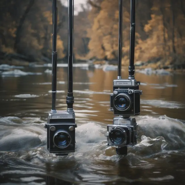 Two cameras - one analog (film) and one digital - at a river