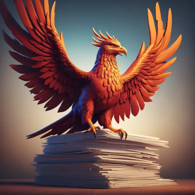 Phoenix rising from a stack of documents, representing the USA PATRIOT Act