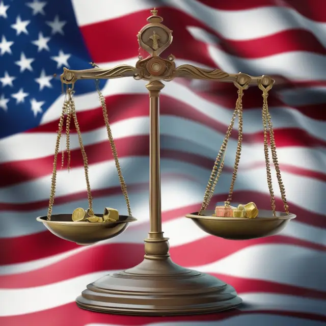 A set of scales balanced on a table, with the USA PATRIOT Act symbol on one side and the USA Freedom Act symbol on the other, representing privacy and national security.