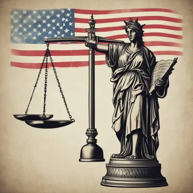 A balanced scale holds the USA PATRIOT Act and Liberty, illustrating ongoing debates and adaptations.