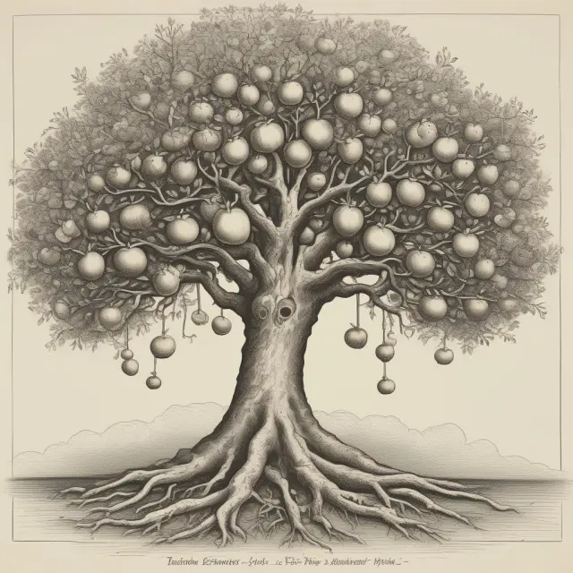 An apple tree bearing golden apples symbolizing inheritance, with roots extending to payable on death (POD) accounts