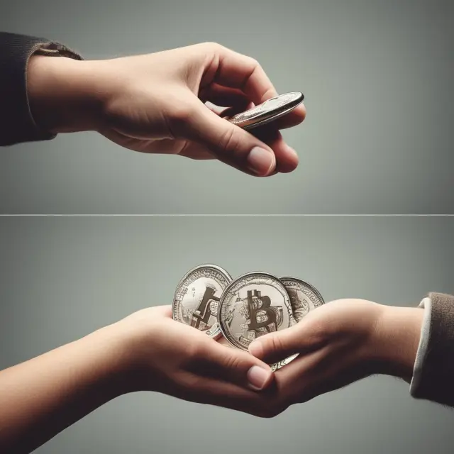 Two hands symbolizing payee and payer in a financial transaction involving promissory notes or bonds.