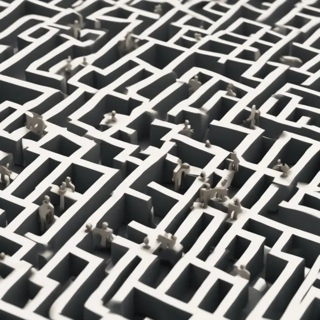 Two interconnected accounts with identical party as both payer and payee navigating through a maze to reach agreement