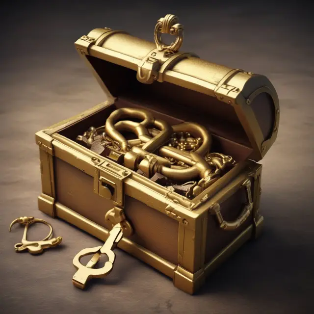 Golden key unlocking a treasure chest, symbolizing investment companies as secure payees